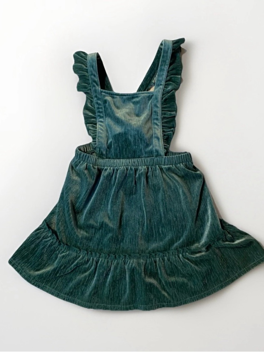 Cat & Jack 5T green velvet ruffle sleeveless stretchy dress